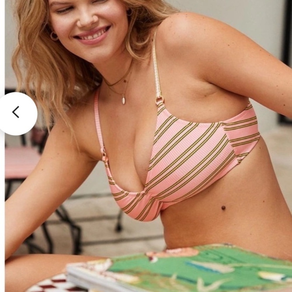 Aerie Pink Striped Ribbed Scoop Neck Bikini Top XL Real Good Neon Adjustable - Picture 13 of 13